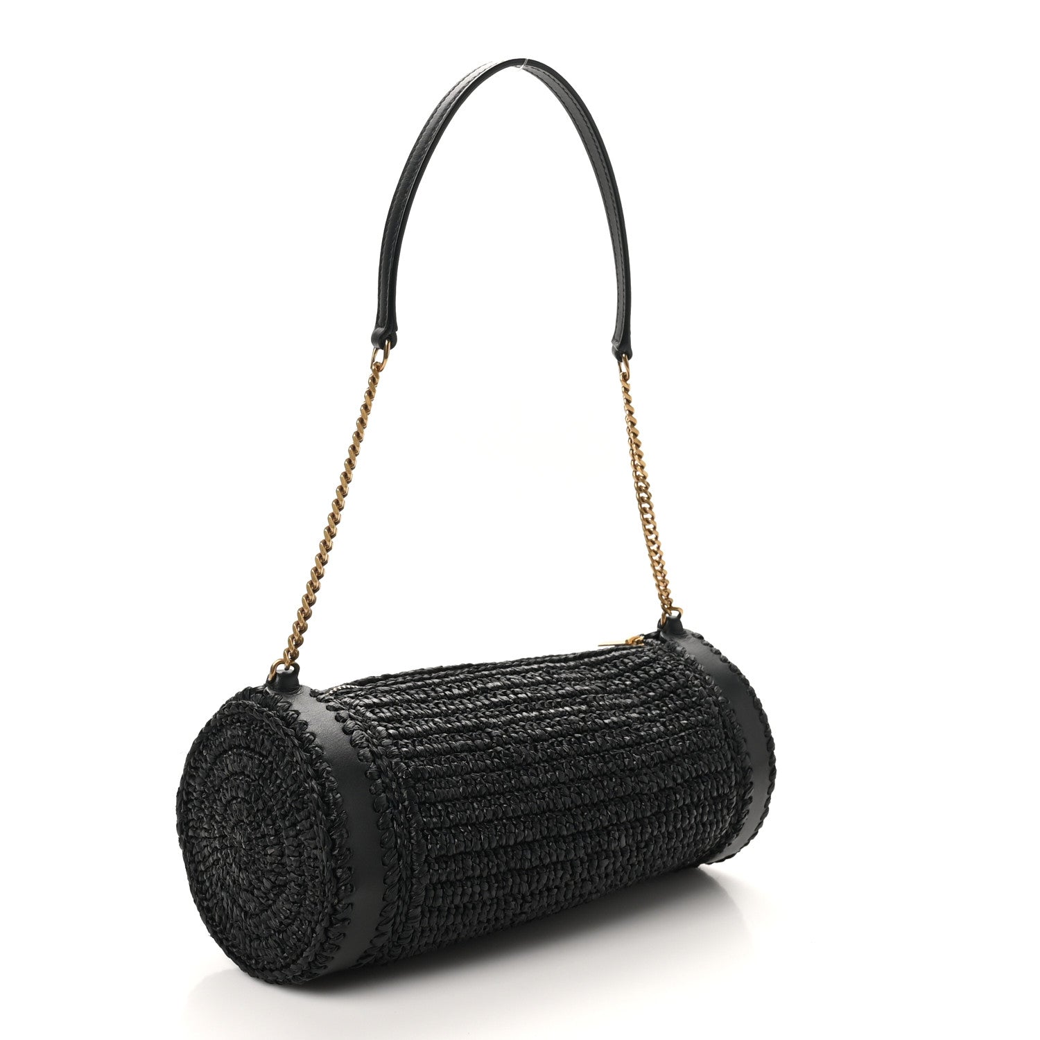 Raffia Monogram Small Cassandre Cylinder Bag Black