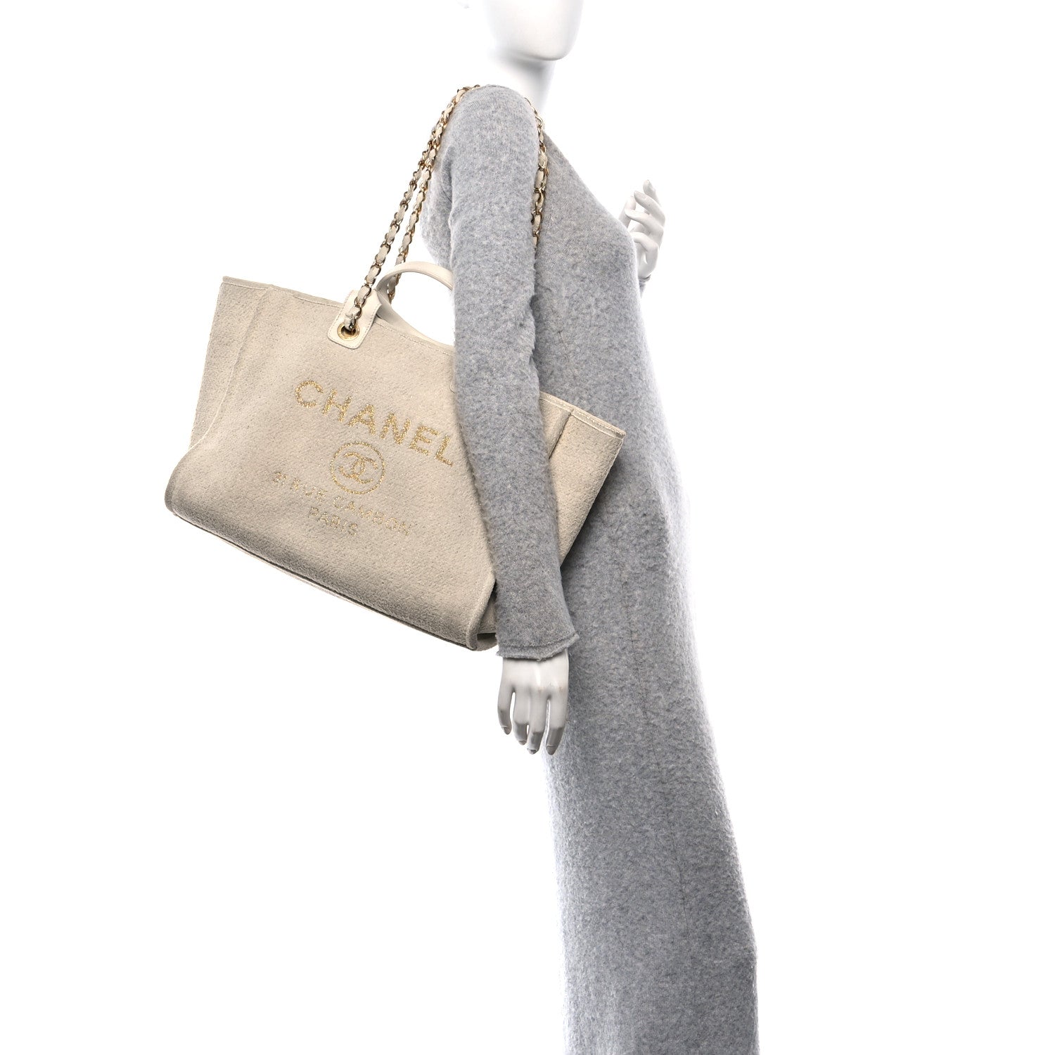 Lurex Boucle Medium Deauville Tote White