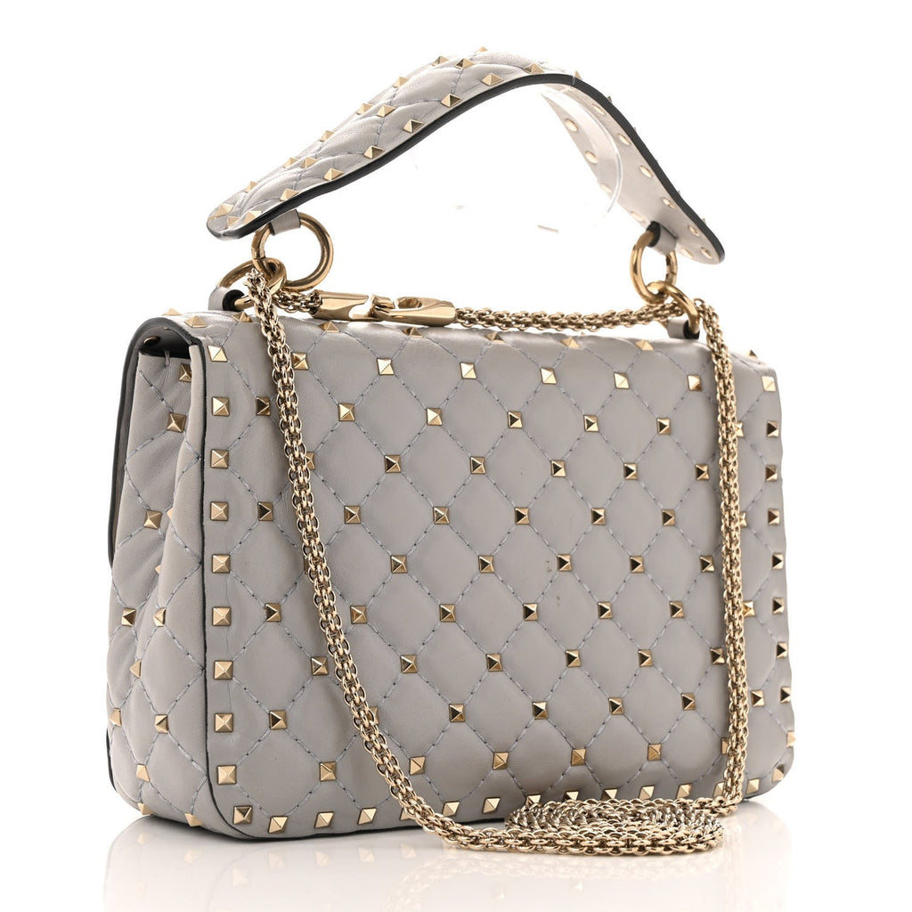 Nappa Medium Rockstud Spike Shoulder Bag Pastel Grey