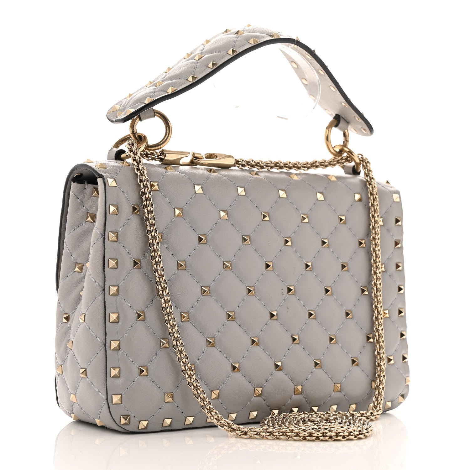Nappa Medium Rockstud Spike Shoulder Bag Pastel Grey