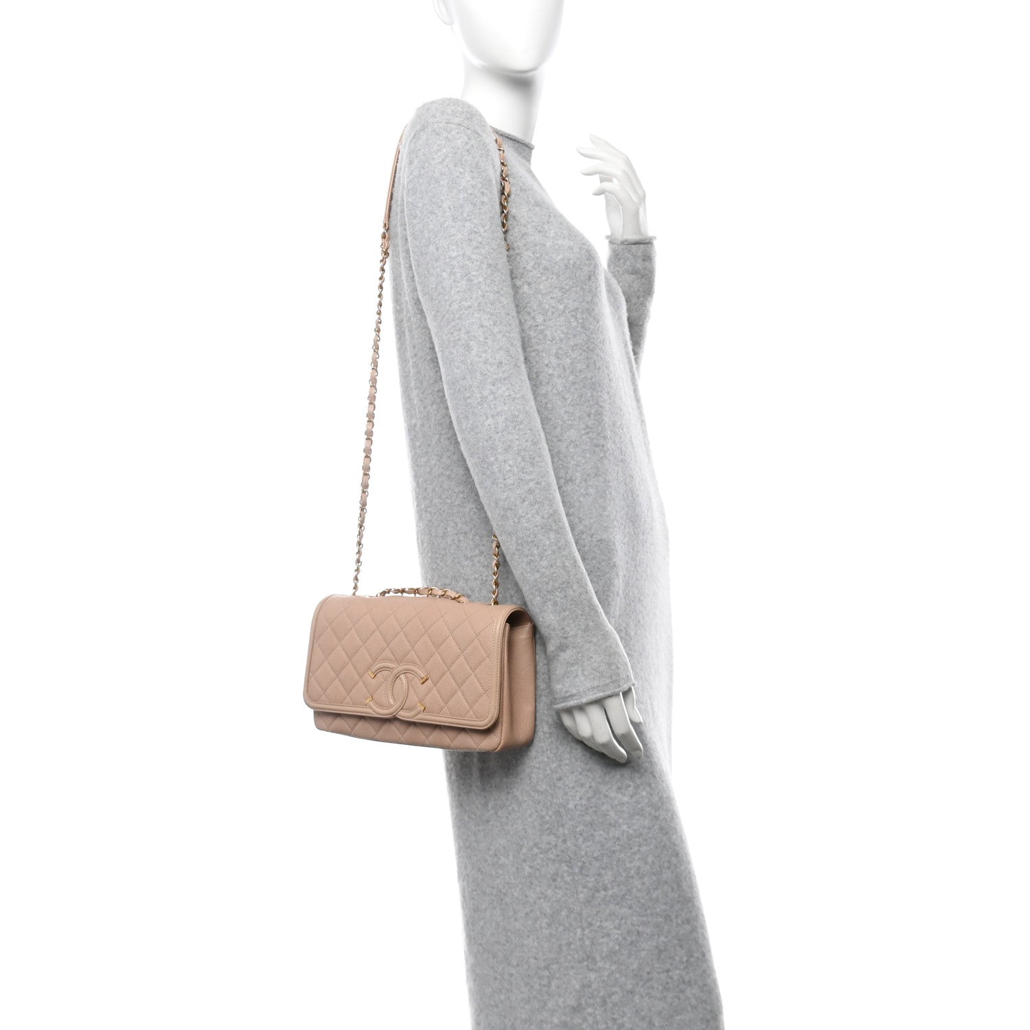 Caviar Quilted Medium CC Filigree Flap Beige
