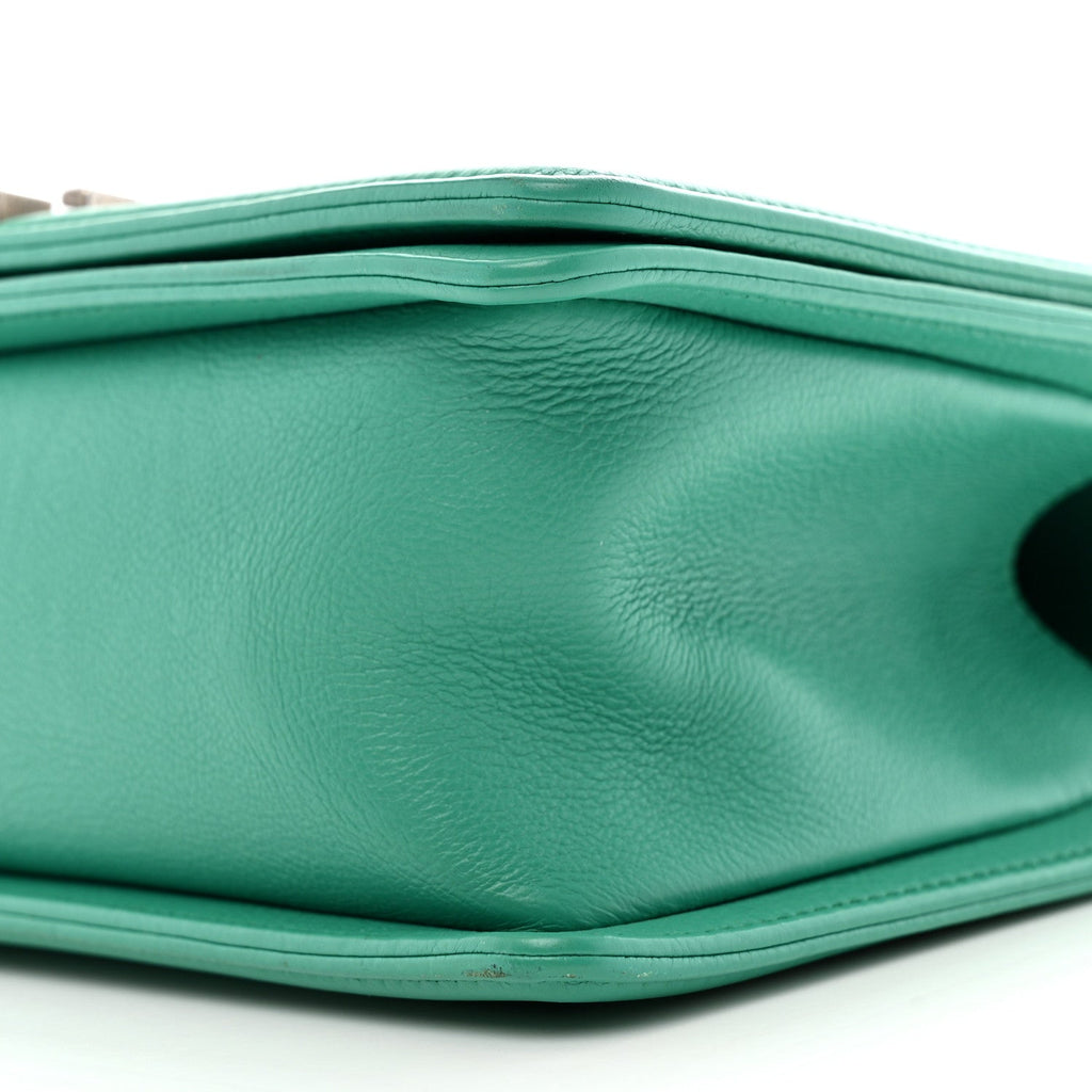 Calfskin Quilted Medium Boy Flap Turquoise