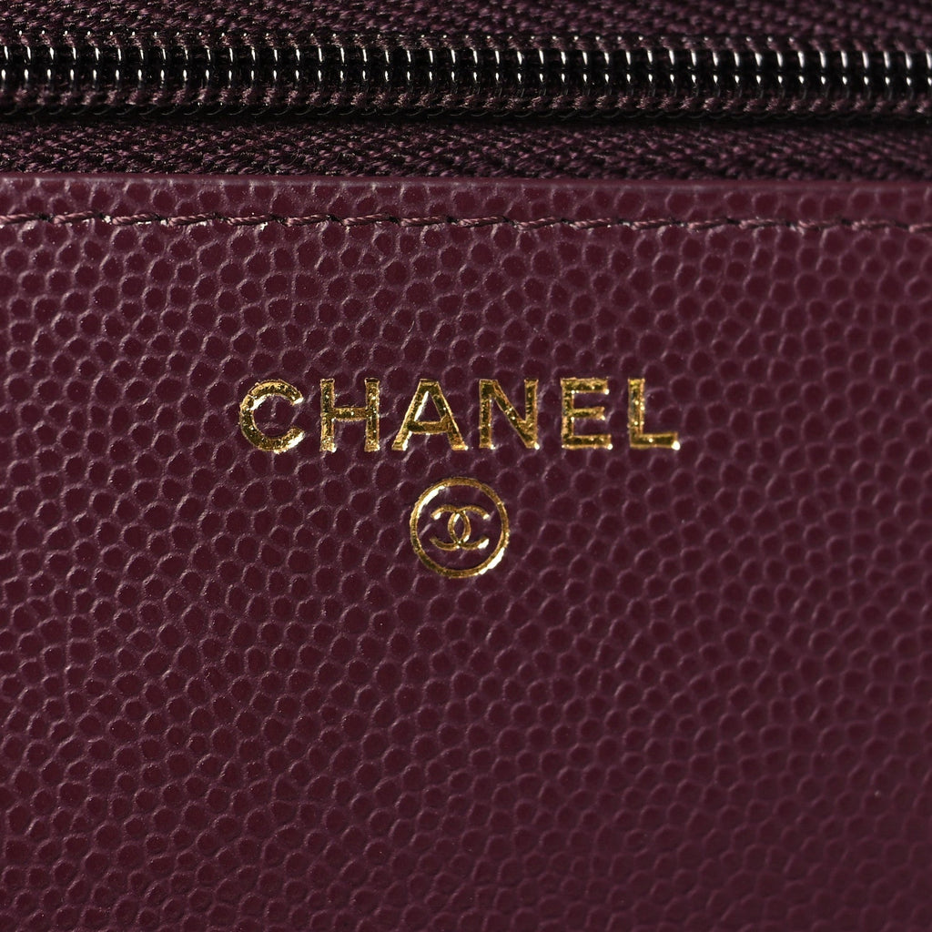 Caviar Quilted Embossed CC Wallet On Chain WOC Dark Burgundy