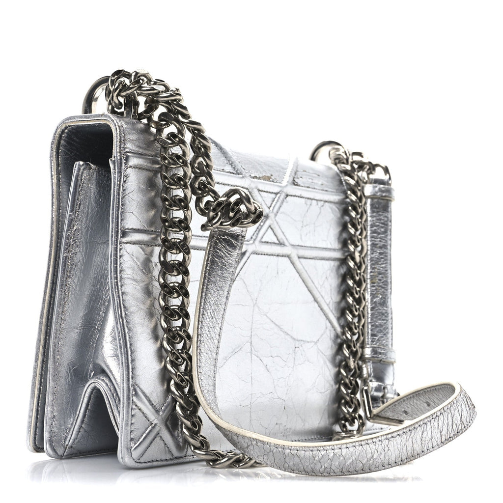 Metallic Crinkled Lambskin Medium Diorama Flap Bag Silver
