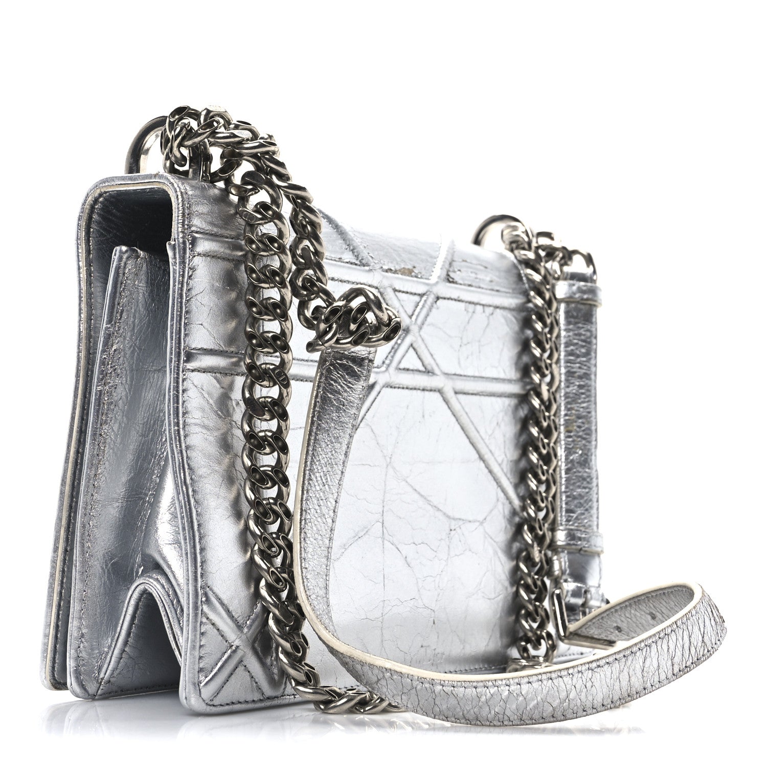 Metallic Crinkled Lambskin Medium Diorama Flap Bag Silver