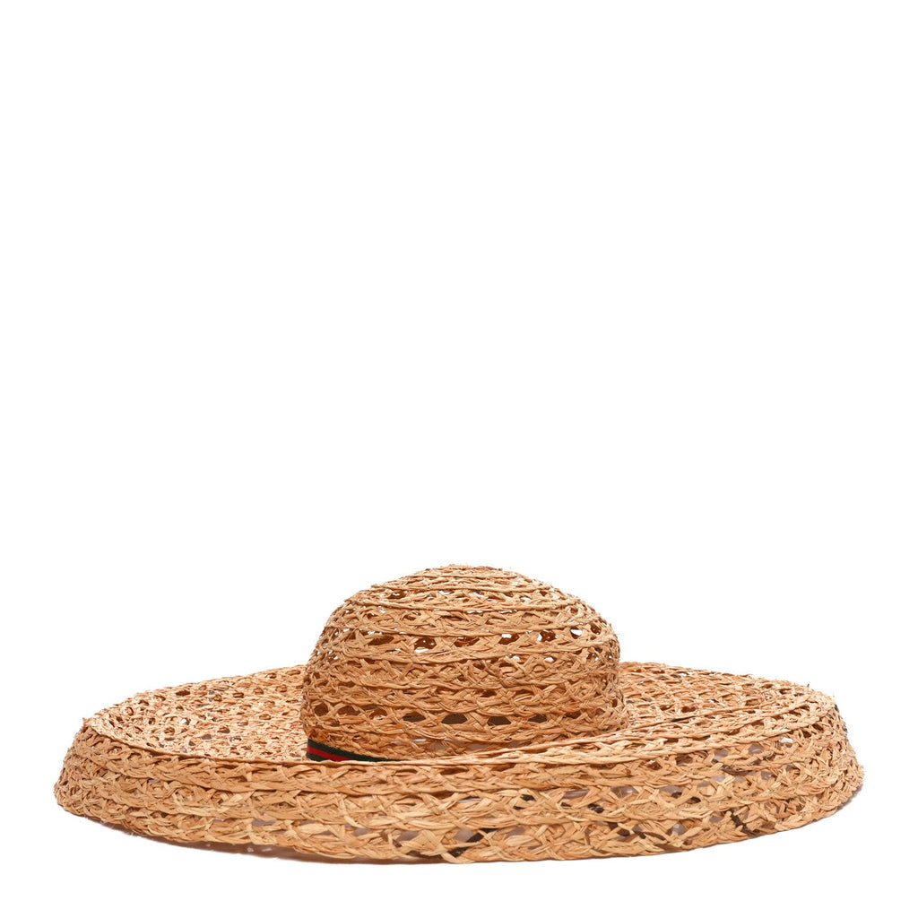 Straw Grosgrain Wide Brim Hat M Gold