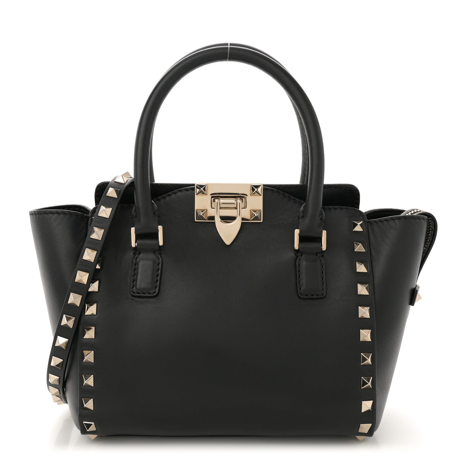 Vitello Mini Rockstud Double Handle Tote Black