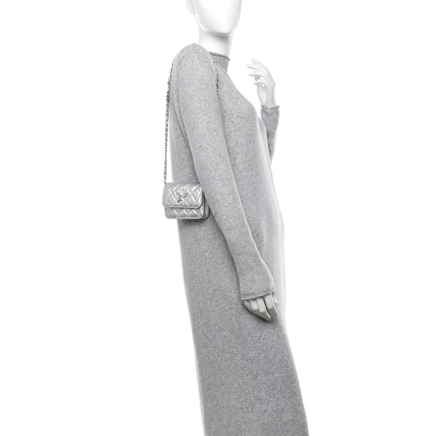 Metallic Goatskin Quilted Star Flap Waist Belt Bag Silver