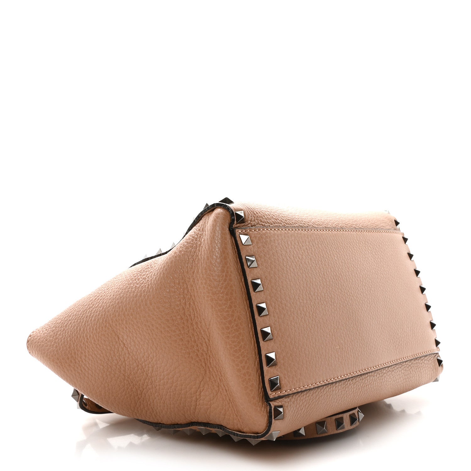 Pebbled Calfskin Small Rockstud Double Handle Tote Soft Noisette