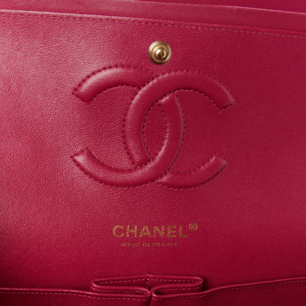 Lambskin Chevron Quilted Medium Double Flap Dark Pink