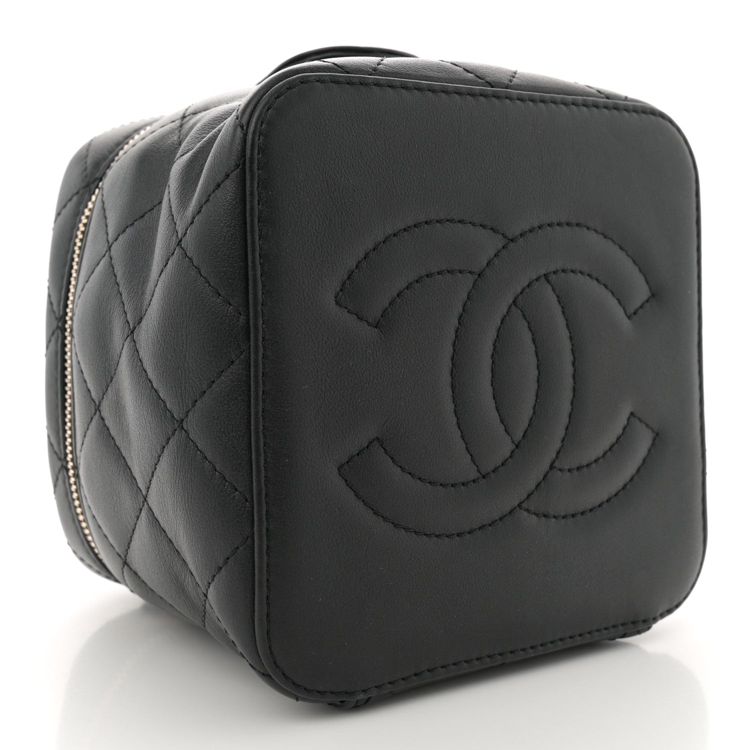 Calfskin Quilted Small Vanity Case With Chain Black