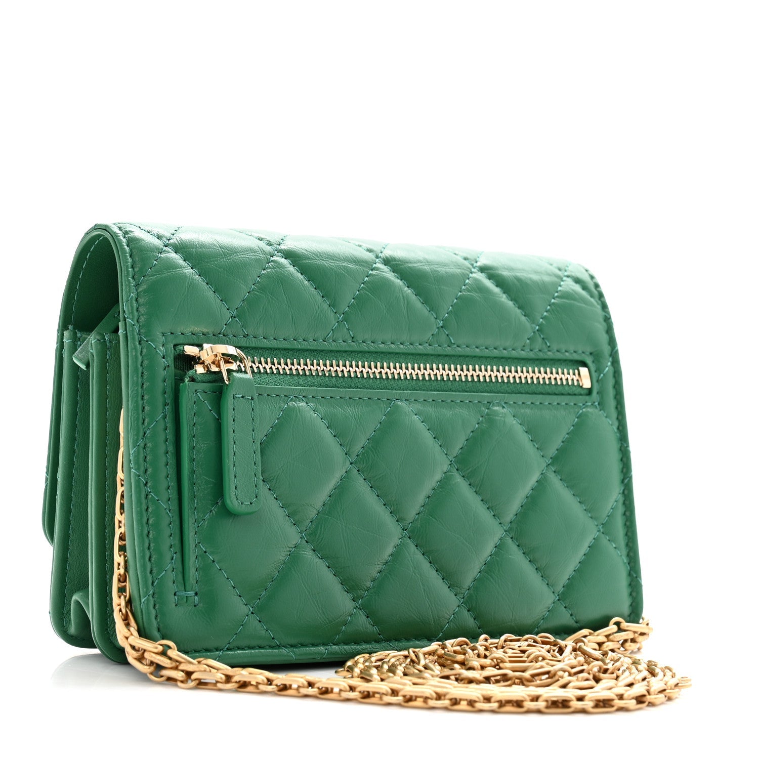 Aged Calfskin Quilted Mini Reissue Wallet On Chain WOC Green