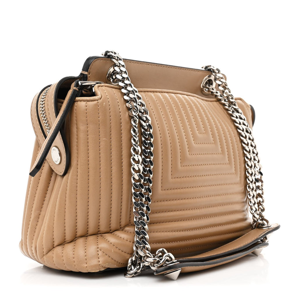 Shiny Nappa Trapuntata Small DotCom Click Chain Satchel Cuoio