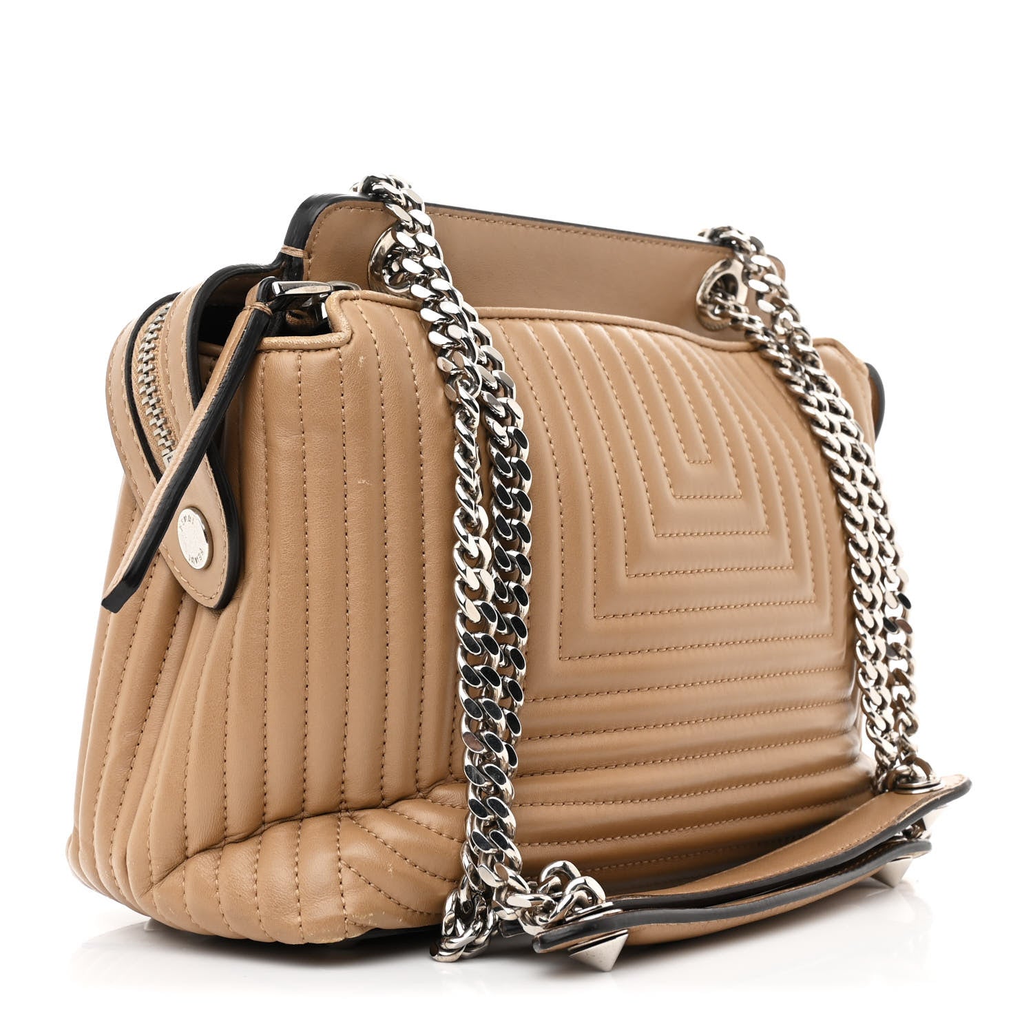 Shiny Nappa Trapuntata Small DotCom Click Chain Satchel Cuoio
