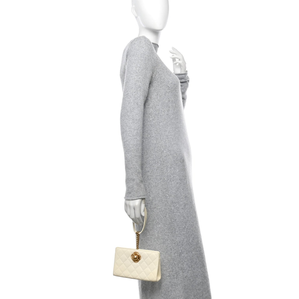 Lambskin Quilted Evening By The Sea Clutch  White