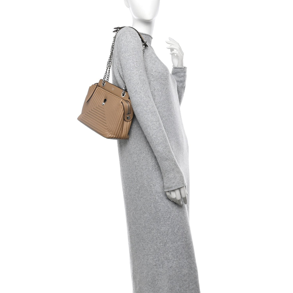 Shiny Nappa Trapuntata Small DotCom  Chain Satchel Cuoio