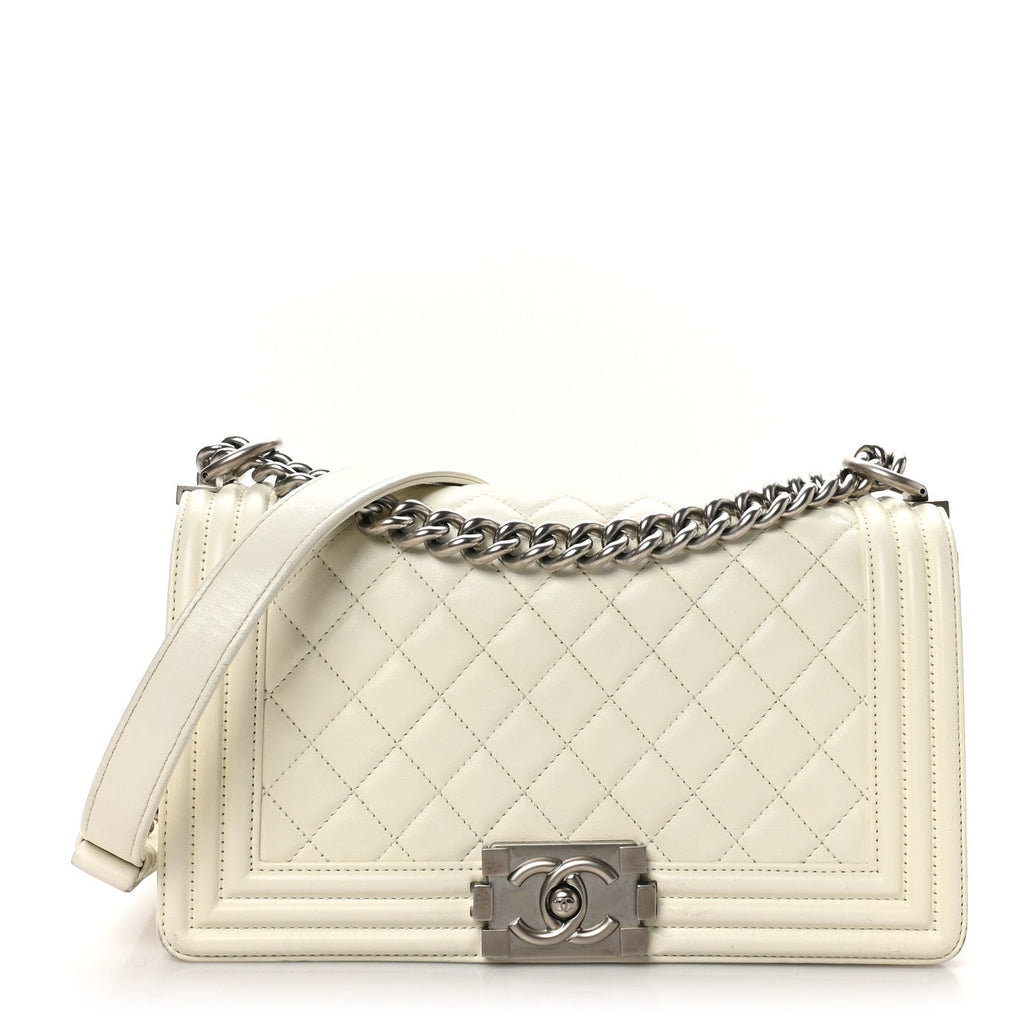 Calfskin Quilted Medium Boy Flap White