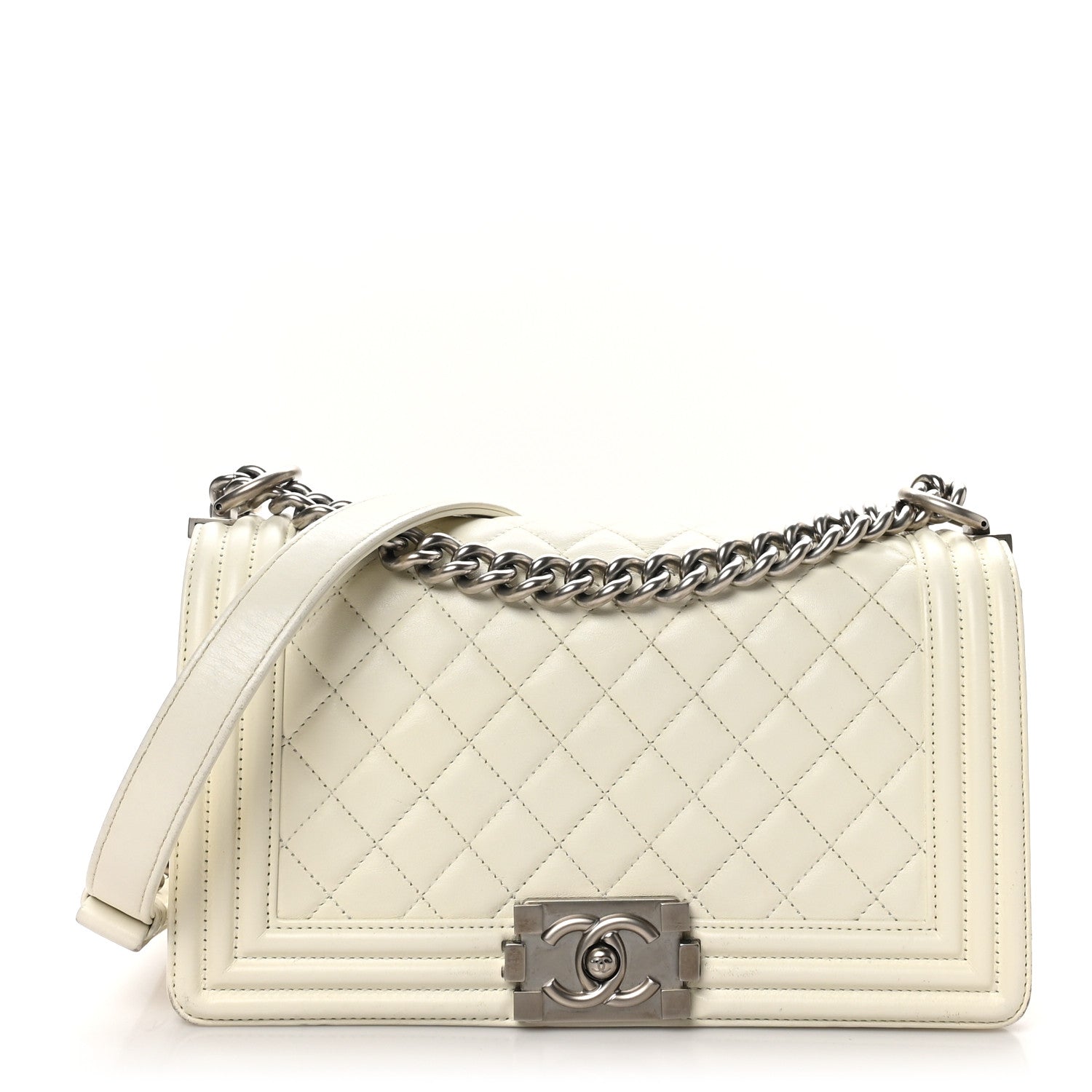 Calfskin Quilted Medium Boy Flap White