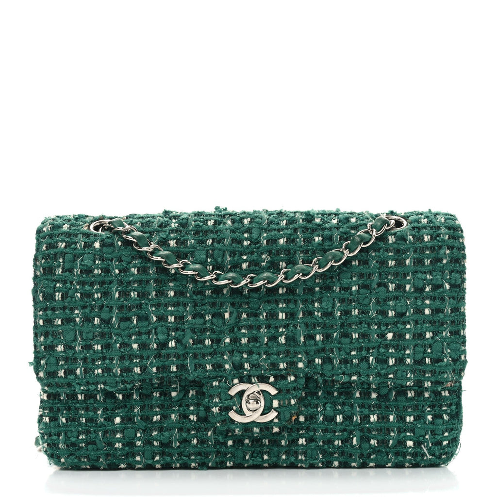 Tweed Quilted Medium Double Flap Green