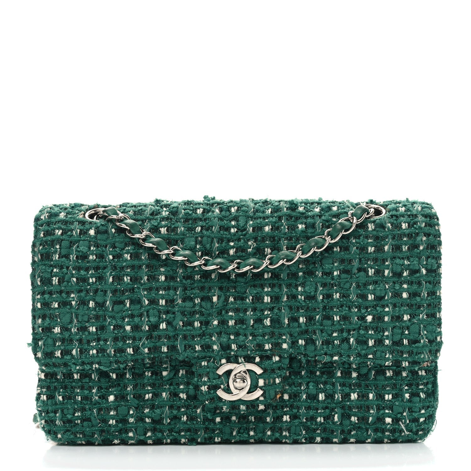Tweed Quilted Medium Double Flap Green