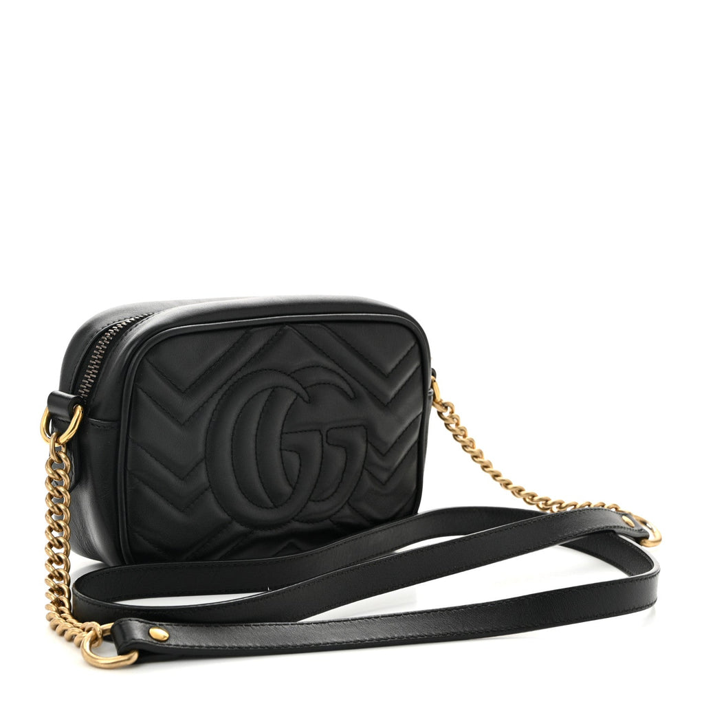 Calfskin Matelasse Mini GG Marmont Chain Shoulder Bag Black