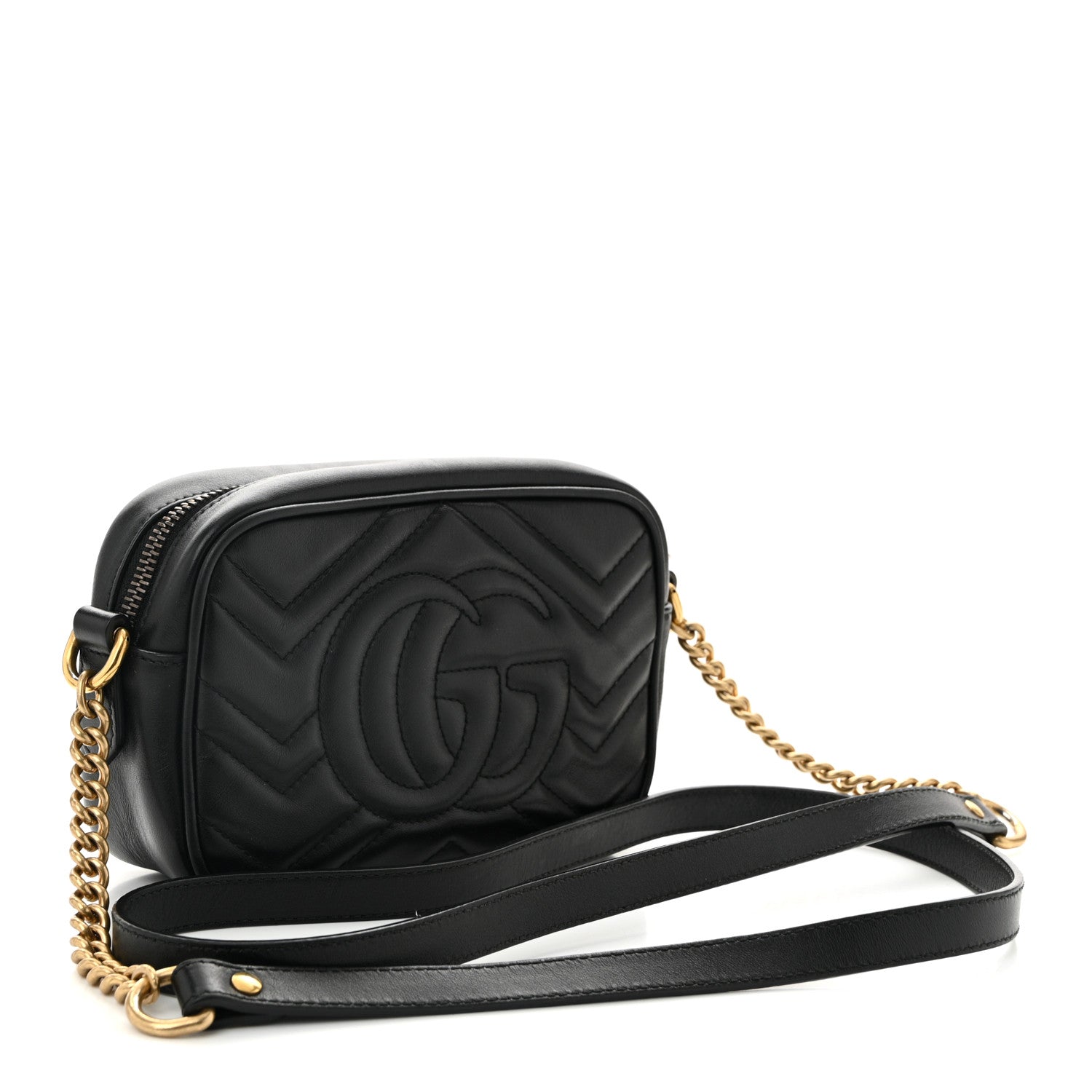 Calfskin Matelasse Mini GG Marmont Chain Shoulder Bag Black