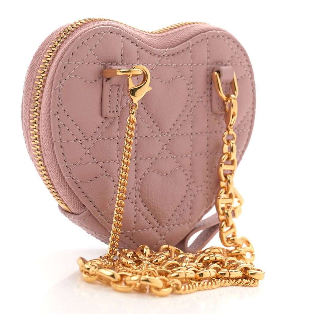 Calfskin Cannage Dioramour Caro Heart Pouch With Chain Old Rose