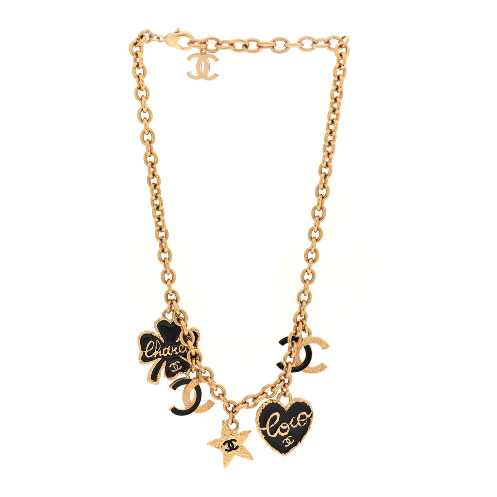 Resin CC Coco Charm Necklace Gold Black