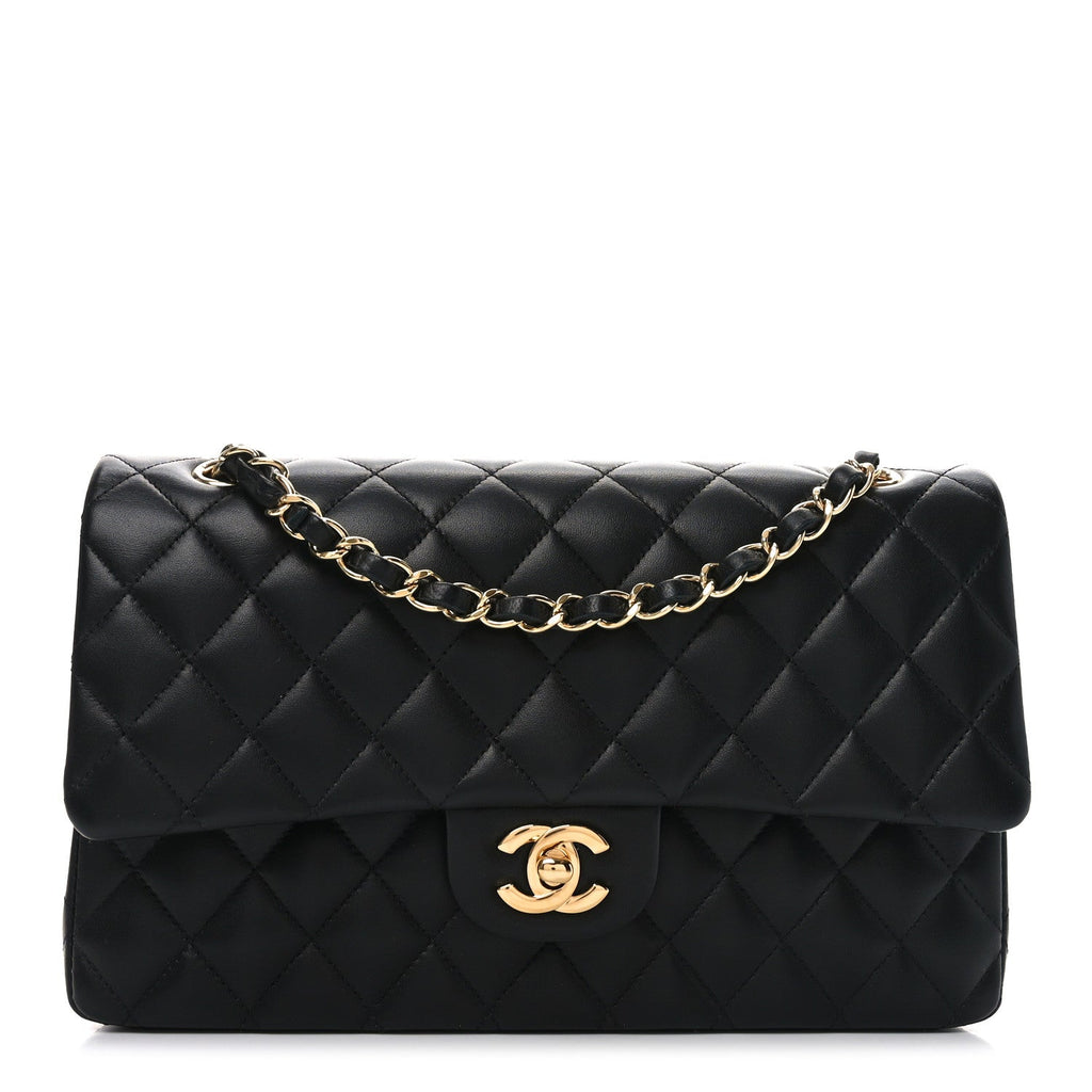 Lambskin Quilted Medium Double Flap Black