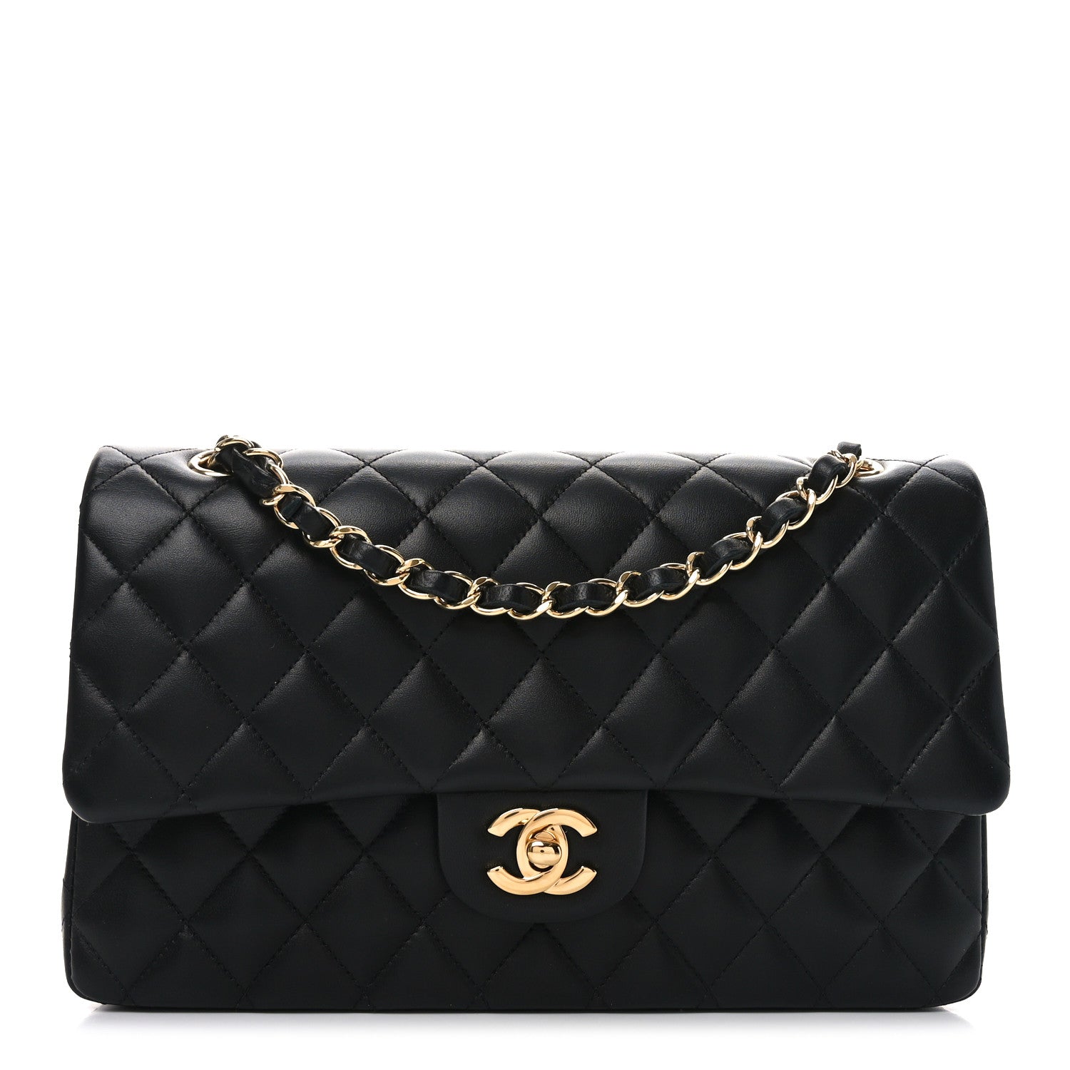 Lambskin Quilted Medium Double Flap Black