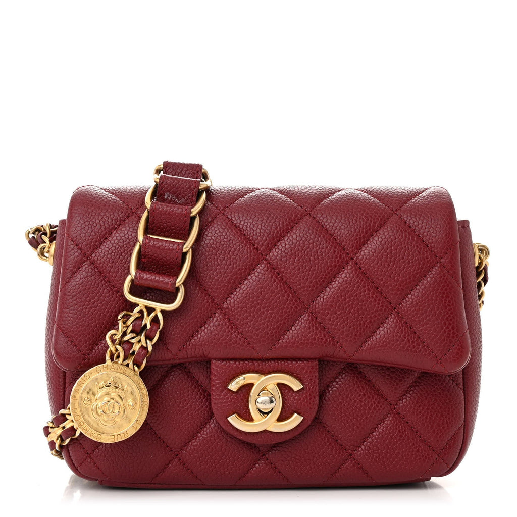 Caviar Quilted Mini Chain Soul Flap Burgundy