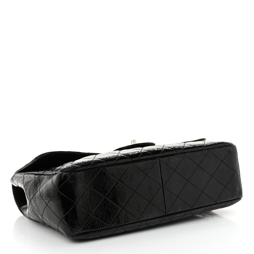 Crinkled Patent Quilted Jumbo Single Flap Black