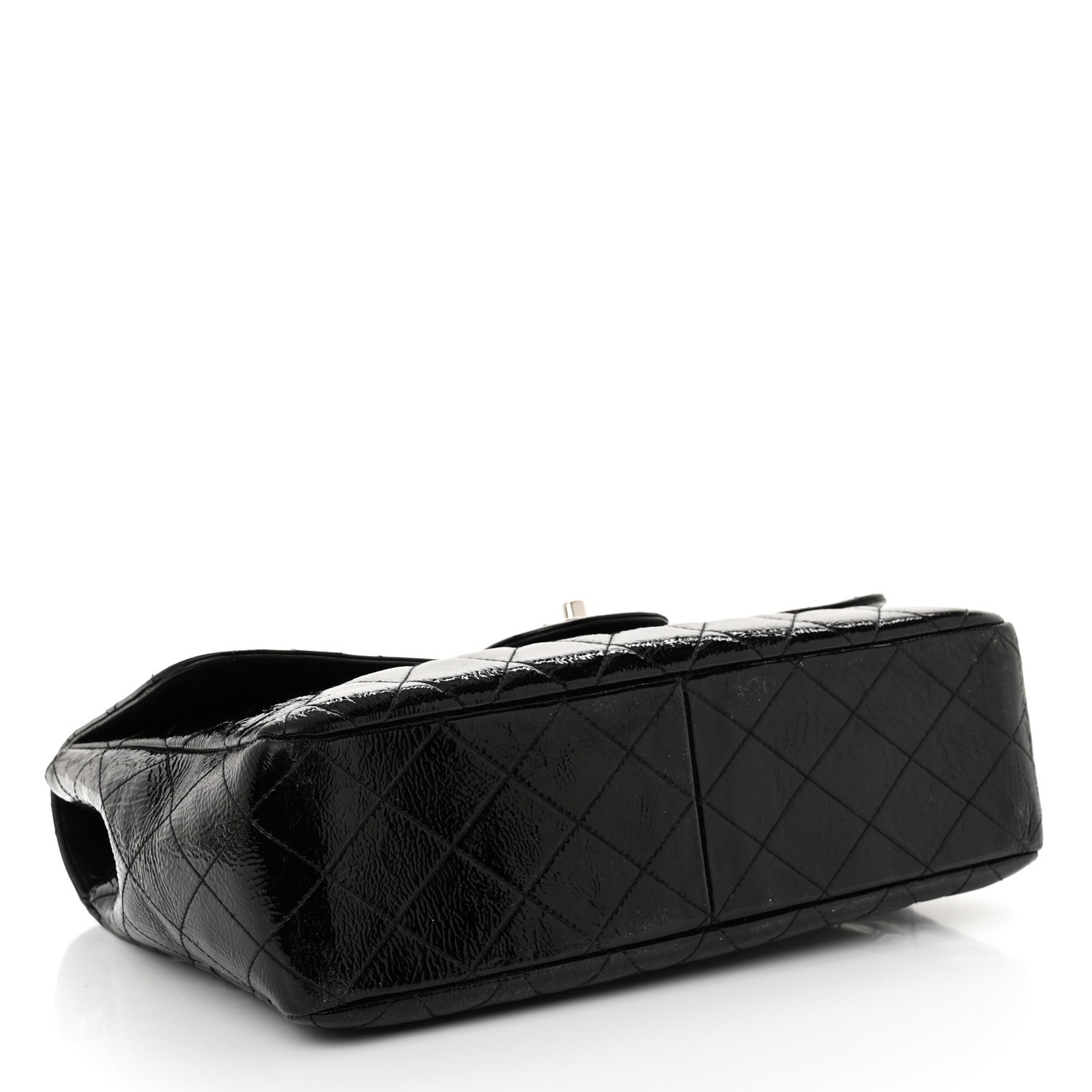 Crinkled Patent Quilted Jumbo Single Flap Black