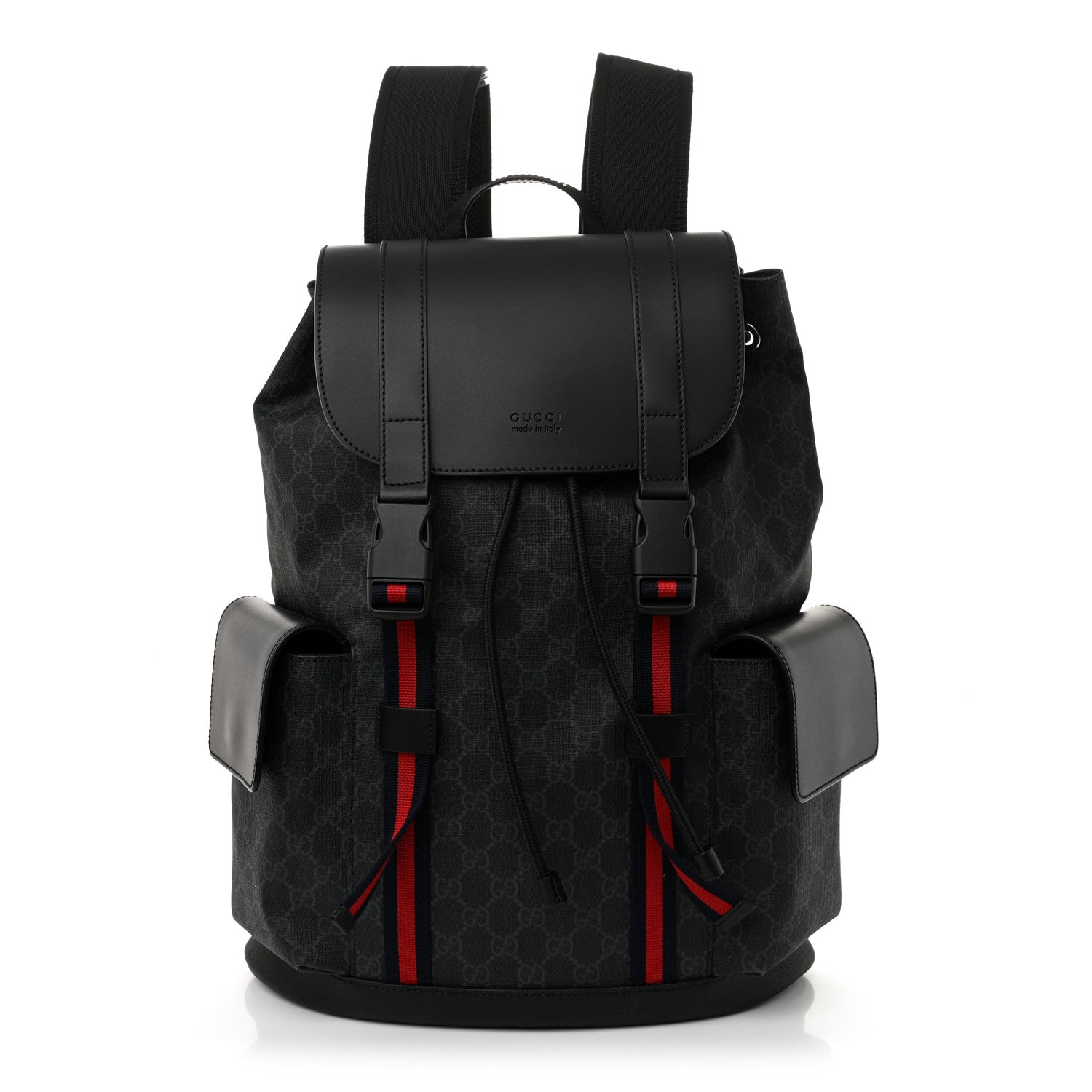 Soft GG Supreme Monogram Calfskin Web Double Buckle Backpack Black