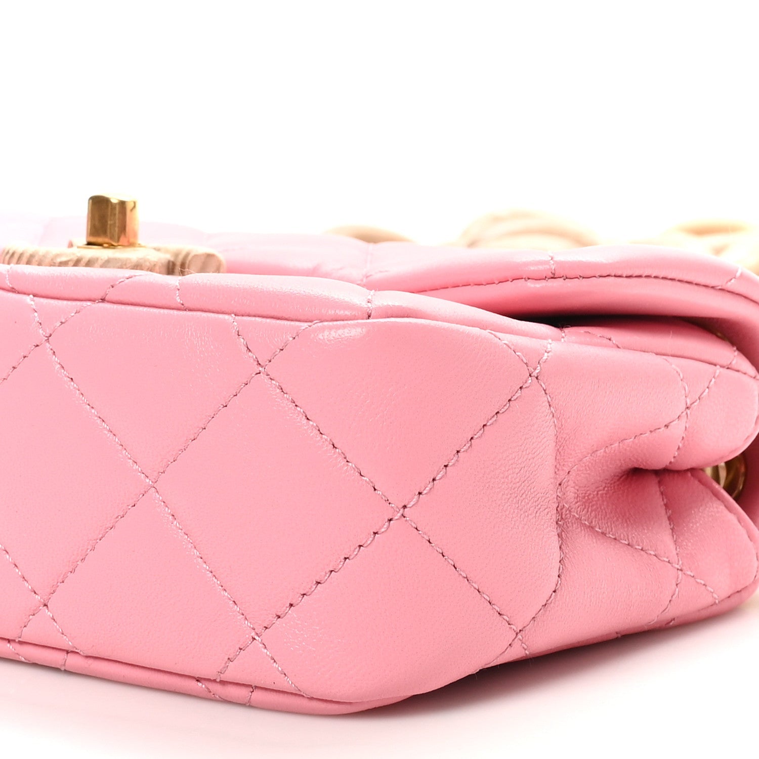 Lambskin Wenge Quilted Mini Fashion Wood Square Flap Pink