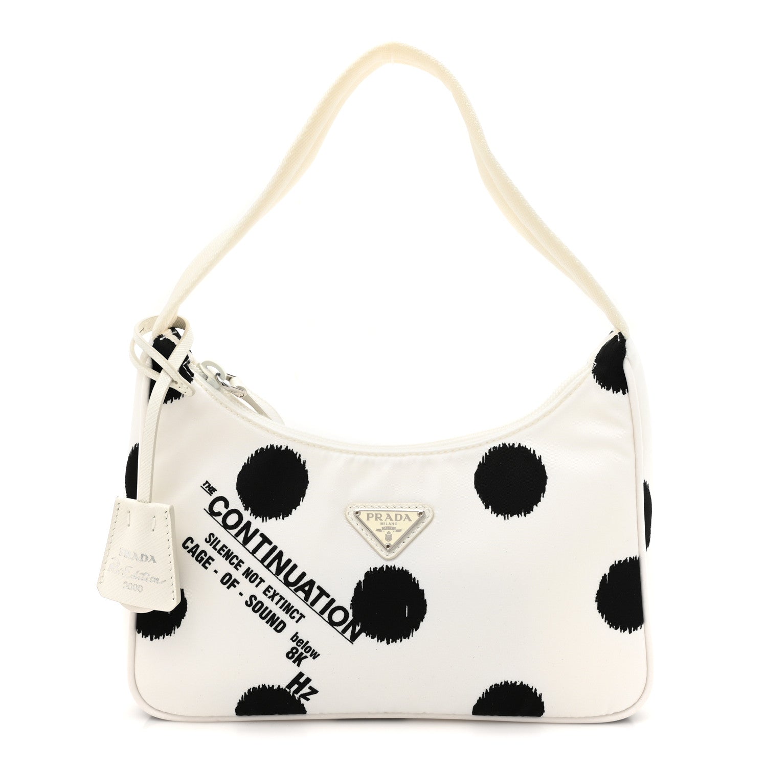 Tessuto Nylon Polka-Dot Mini Re-Edition 2000 Bag White Black