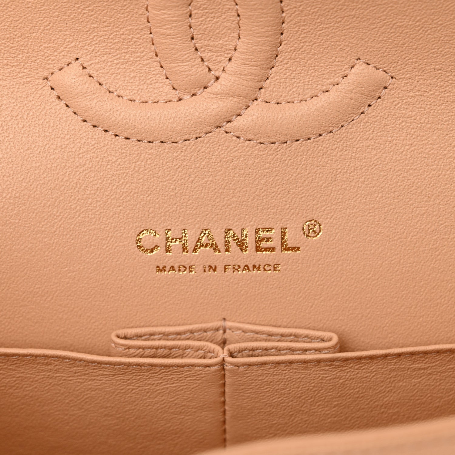 Caviar Chevron Quilted Medium Double Flap Beige