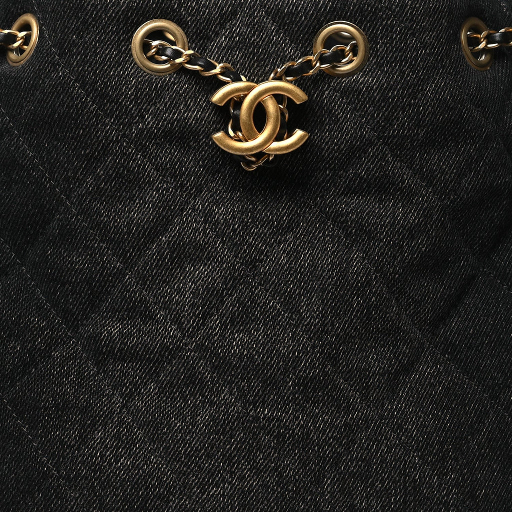 Denim Quilted Small Chanel 25 Handbag Black