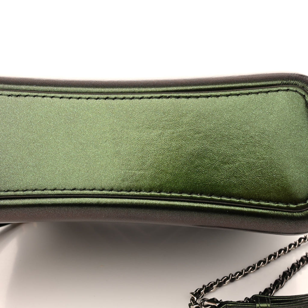 Metallic Aged Calfskin Chevron Quilted Medium Gabrielle Hobo Green