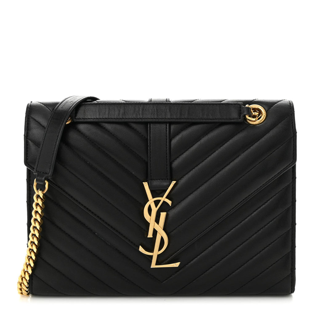 Lambskin Matelasse Chevron Medium Monogram Satchel Black