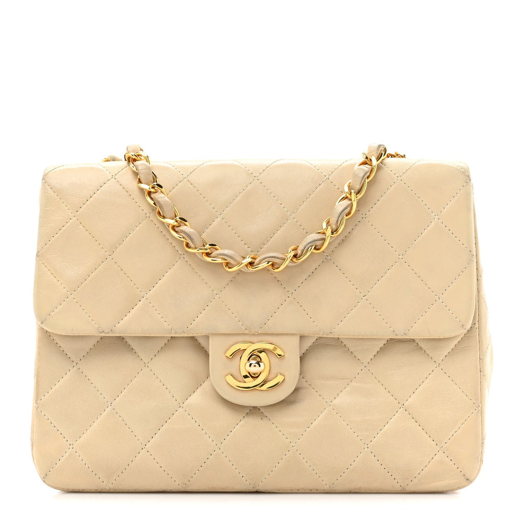 Lambskin Quilted Small Single Flap Beige