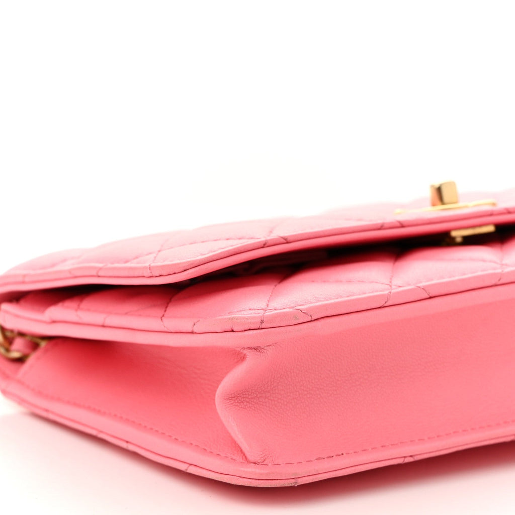 Lambskin Quilted CC Pearl Crush Wallet on Chain WOC Pink