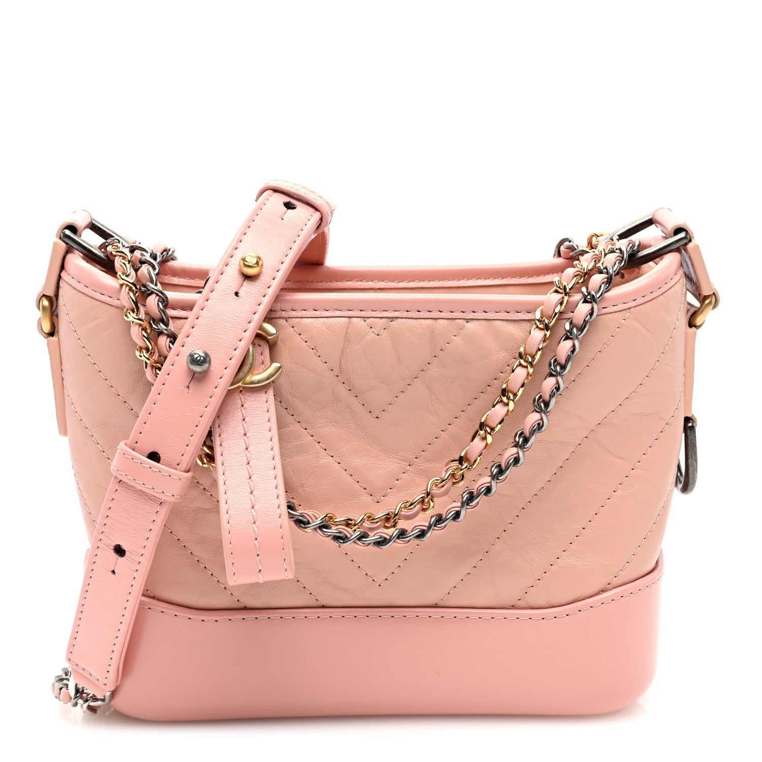 Aged Calfskin Chevron Quilted Small Gabrielle Hobo Pink