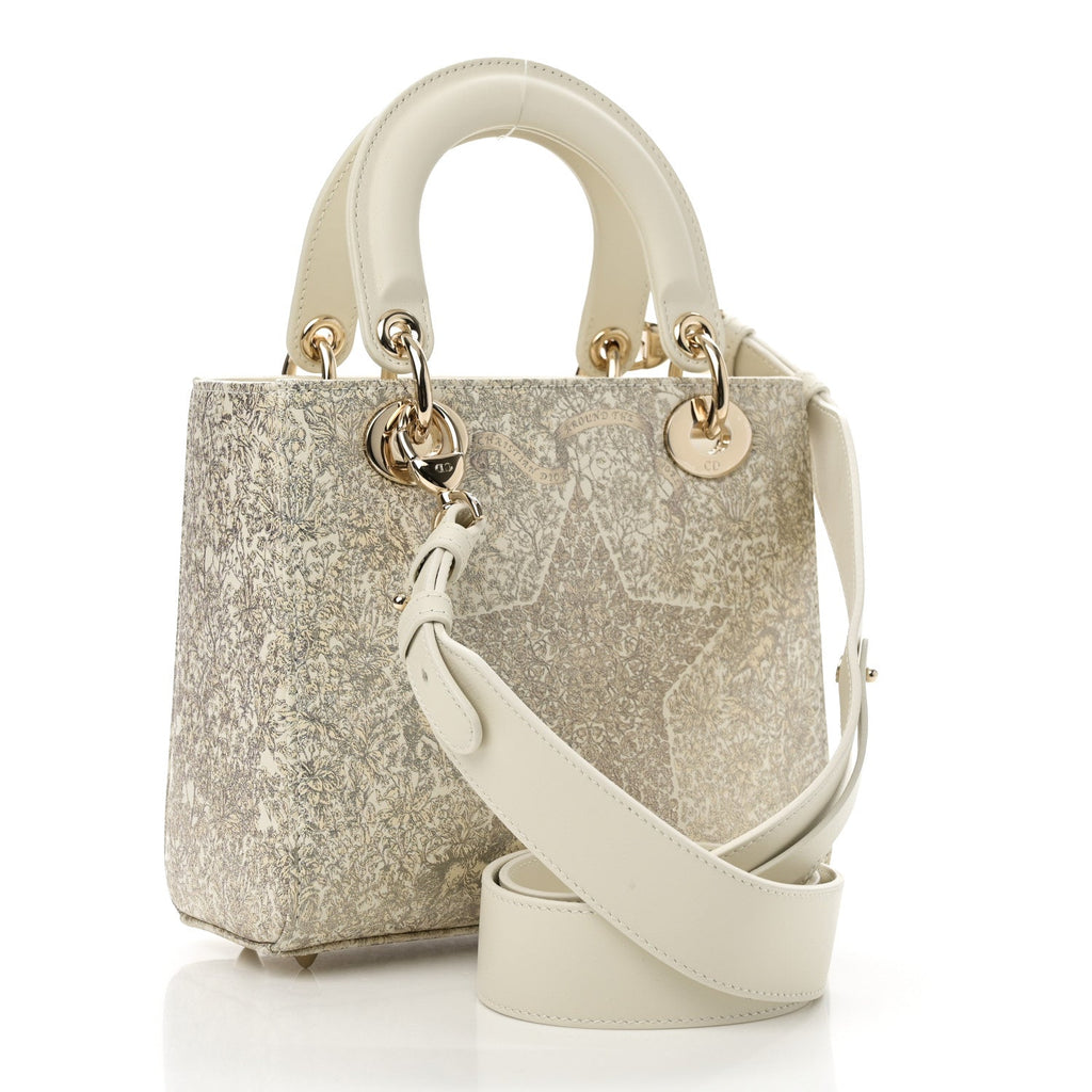 Calfskin Around The World Printed Small My ABCDior Lady Dior White Gold