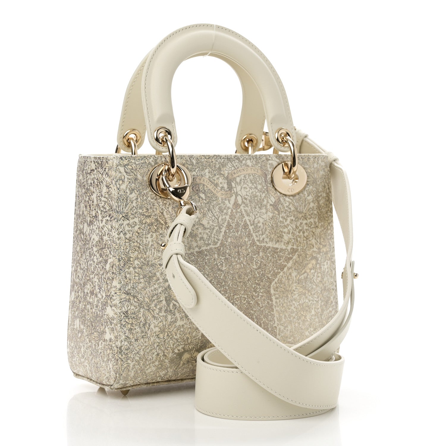 Calfskin Around The World Printed Small My ABCDior Lady Dior White Gold