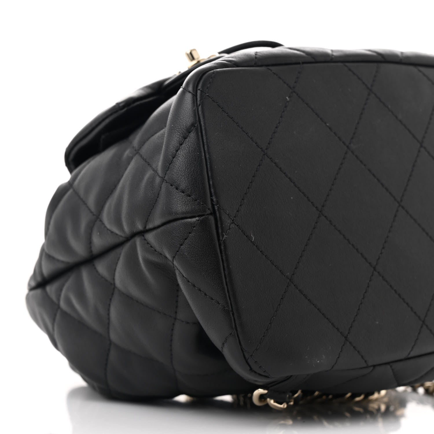 Lambskin Quilted Double Pocket Drawstring Backpack Black