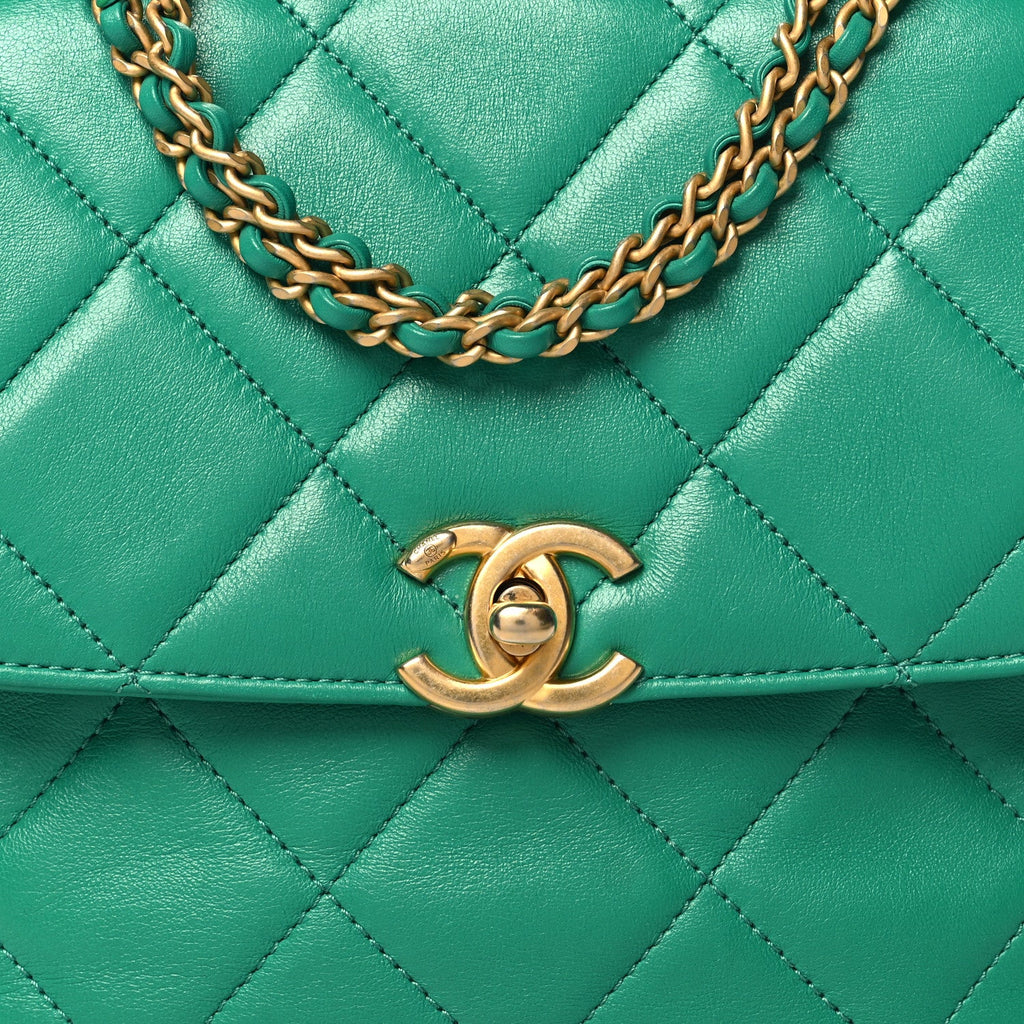 Lambskin Quilted Chain CC Backpack Green