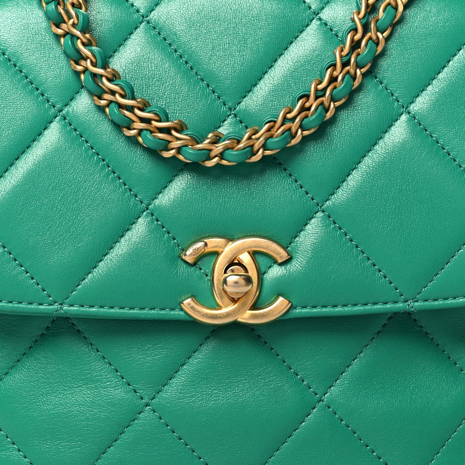 Lambskin Quilted Chain CC Backpack Green