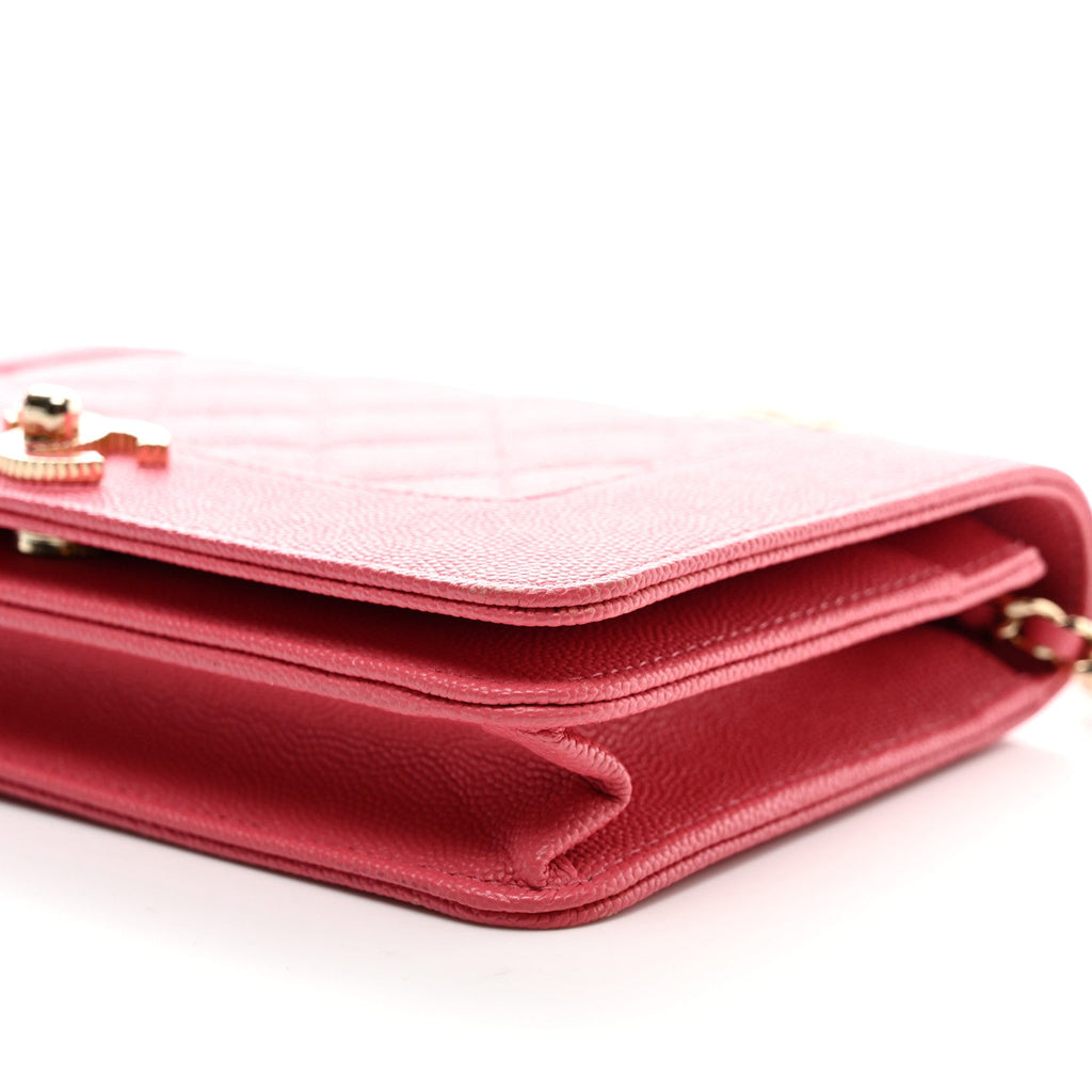 Caviar Quilted Vintage Mademoiselle Wallet On Chain WOC Dark Pink