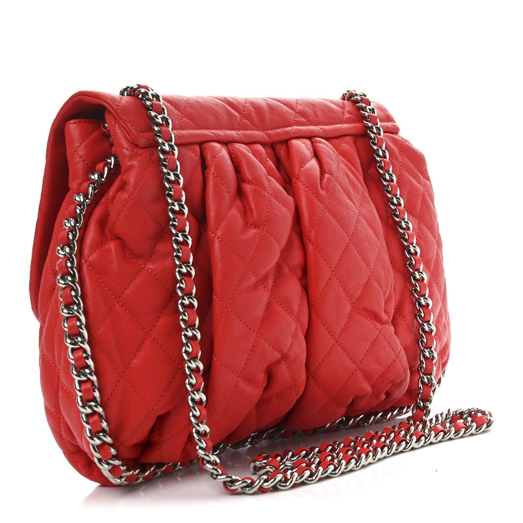 Washed Lambskin Quilted Large Chain Around Messenger Red